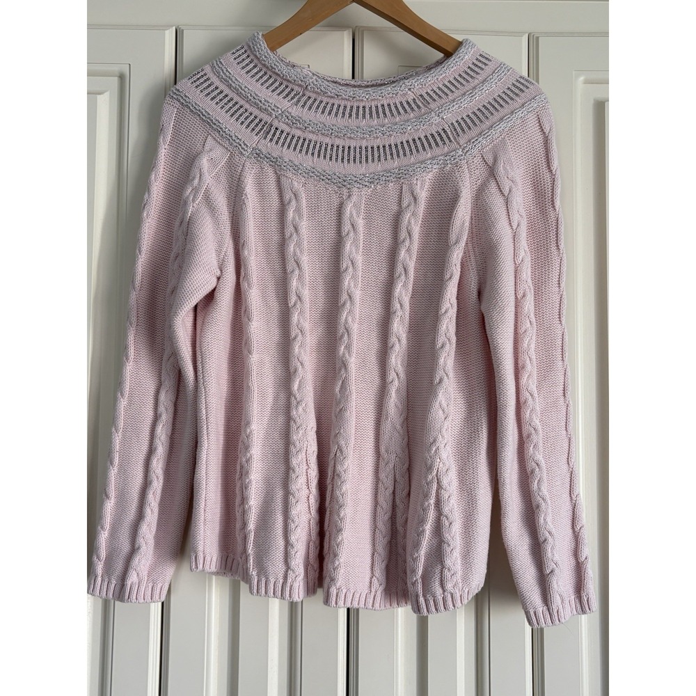 Soft‎ Surroundings Cable Knit Sweater Long Silver Metallic Embellished PM